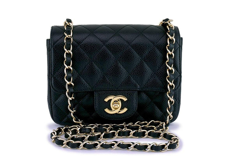 Vintage 90s CHANEL CC Black Satin Quilted W Gold Chains & 