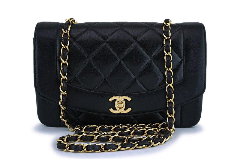 Chanel Black Vintage Lambskin Diana Small Classic Flap Bag 24k GHW - Boutique Patina