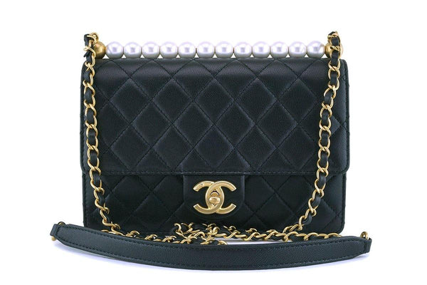 NIB 19S Chanel Black Lambskin Chic Pearls Classic Limited Mini Pearl Flap Bag GHW - Boutique Patina