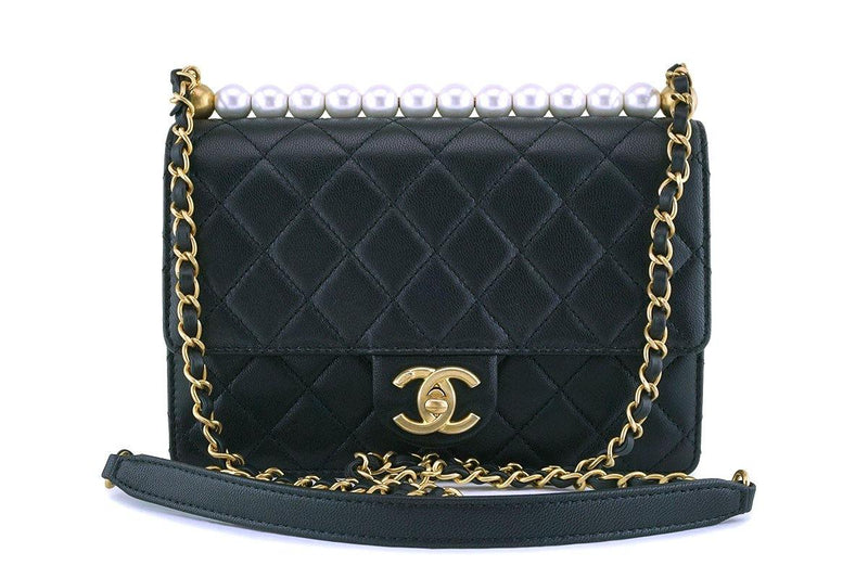 Chanel Vintage Quilted Lambskin Shoulder or Cross Body Bag Top CC Clasp  Black