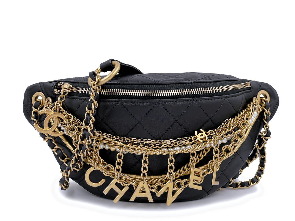 NIB 19K Chanel Black Aged Calfskin Pocket Fanny Pack Waist Bag