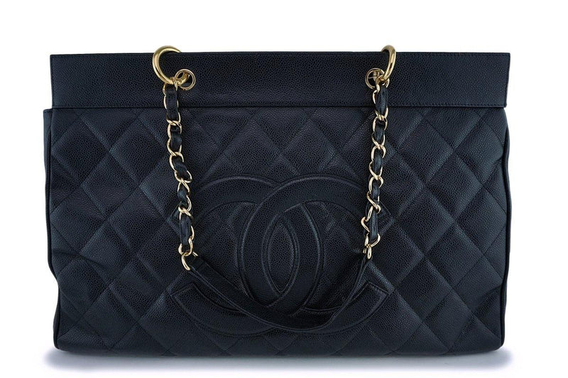 CHANEL Timeless CC Soft Quilted Caviar Leather Shopping Tote Bag Black