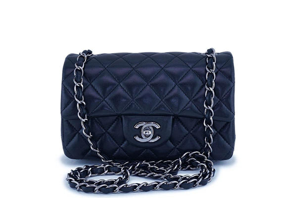 Chanel Black Lambskin Rectangular Classic Flap Bag RHW - Boutique Patina