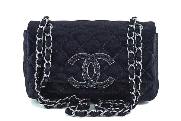 Chanel Metallic Black Crystals Jumbo CC Classic Rectangular Mini Flap Bag - Boutique Patina