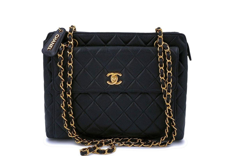 Chanel Vintage Black Caviar Front Flap Tote Bag 24k GHW - Boutique Patina
