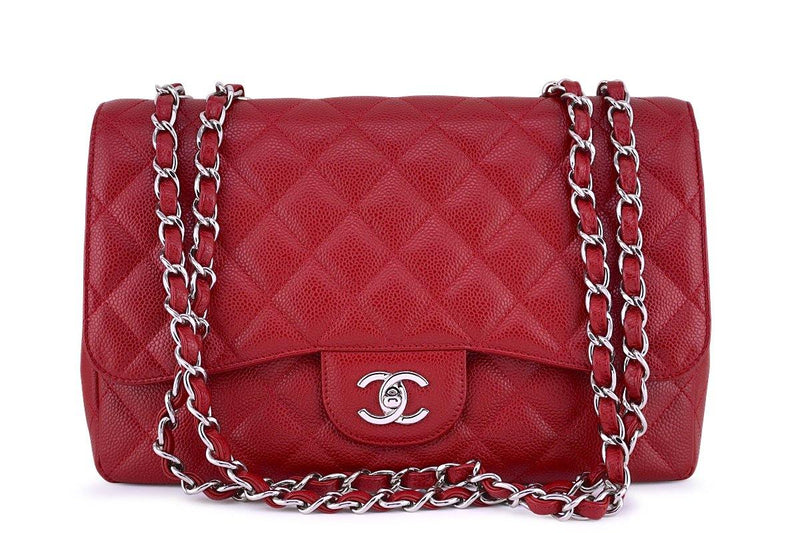 Chanel 10C Red Caviar Jumbo 2.55 Classic Flap Bag SHW - Boutique Patina