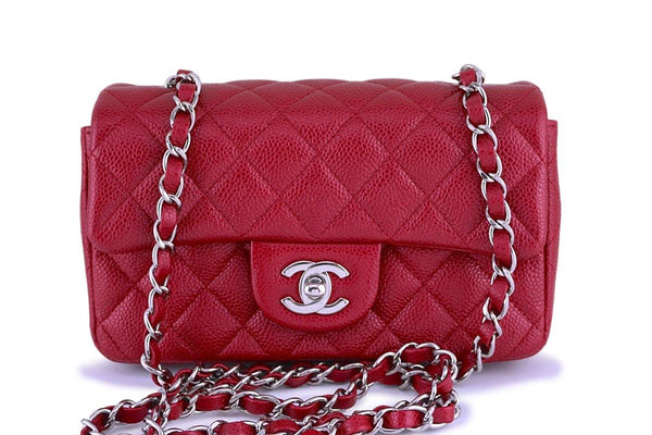 Chanel Caviar Pearly Red Classic Quilted Rectangular Mini 2.55 Flap Bag SHW - Boutique Patina