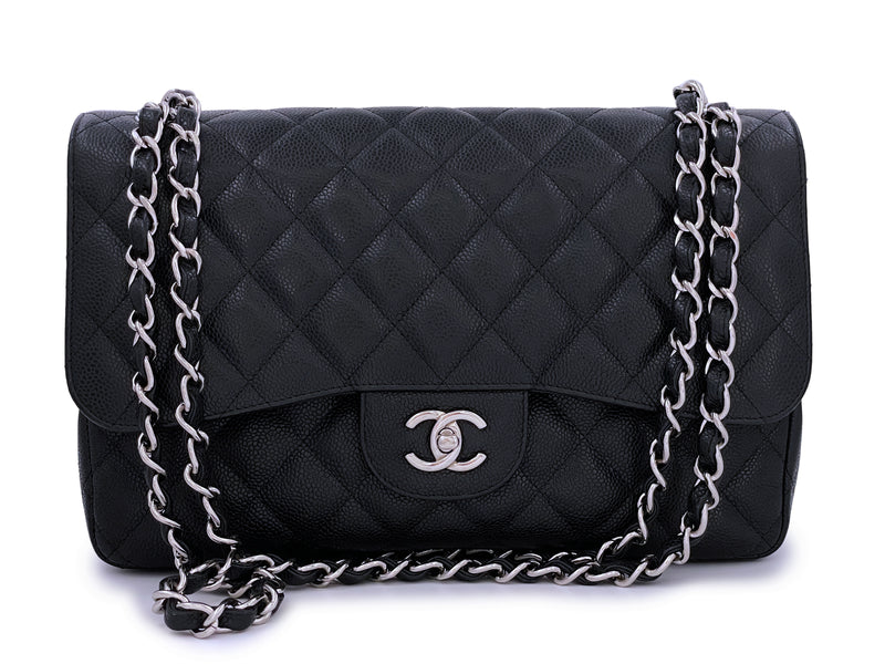 Chanel Black Caviar Jumbo Classic Double Flap Bag SHW - Boutique Patina