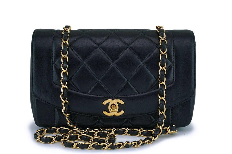 Chanel Black Vintage Lambskin Diana Small Classic Flap Bag 24k GHW - Boutique Patina