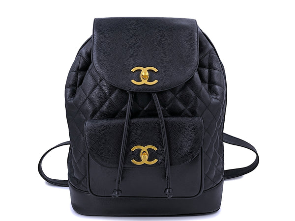 Chanel Vintage Black Caviar Large Quilted Backpack Bag 24k GHW - Boutique Patina