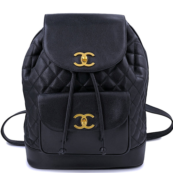 Chanel Vintage Black Caviar Large Quilted Backpack Bag 24k GHW