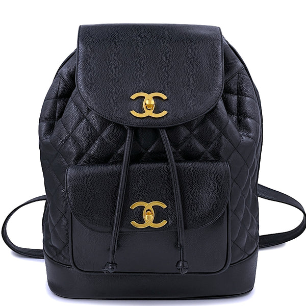 chanel vintage leather quilted backpack Chanel Vintage Black Caviar Large Quilted Backpack Bag 24k GHW – Boutique Patina