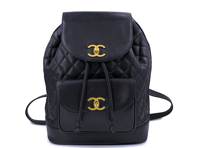 Chanel Vintage Black Caviar Large Quilted Backpack Bag 24k GHW