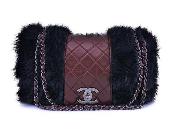 Chanel Burgundy Maxi XL Jumbo Quilted Classic Fantasy Fur Flap Bag - Boutique Patina