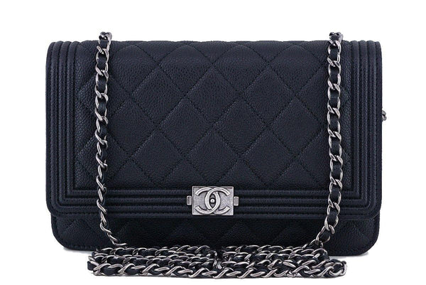 NWT 16A Chanel Black Caviar Boy Classic Quilted WOC Wallet on Chain Flap Bag - Boutique Patina