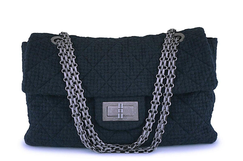 Rare Chanel Black Tweed XXL Supermodel Reissue Flap Bag Weekender
