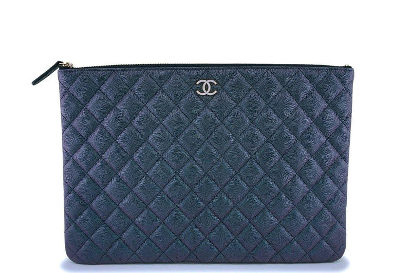 NIB 19S Chanel Iridescent Black Pearly CC Caviar Large O Case Clutch Bag - Boutique Patina