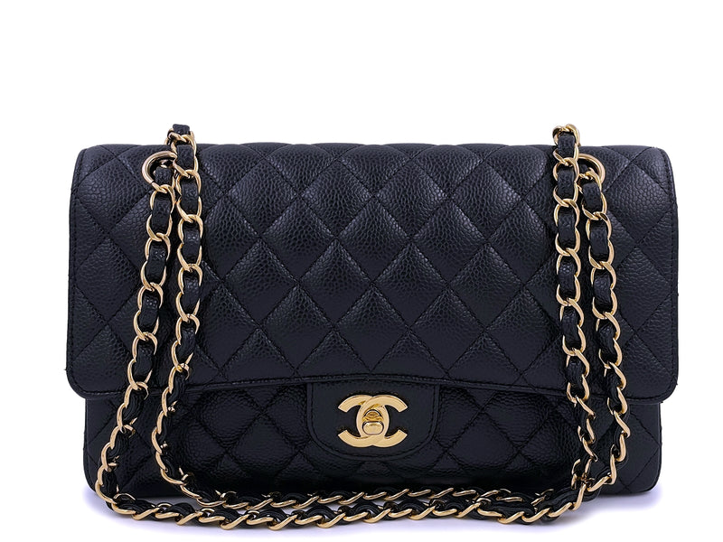 Chanel Medium Classic Double Flap Bag Black Quilted Caviar Silver Hardware