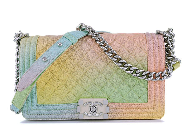 18P Chanel Multicolor Rainbow Caviar Medium Classic Boy Flap Bag - Boutique Patina