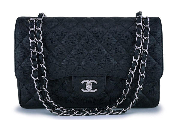 Chanel Black Caviar Jumbo Classic Double Flap Bag SHW - Boutique Patina