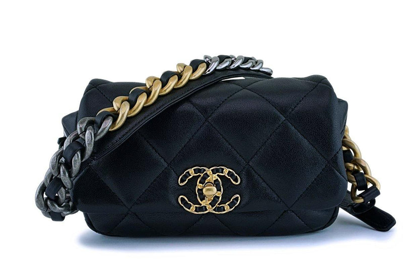 CHANEL 19 Black Lambskin LEATHER CLASSIC FLAP Small BAG Purse Gold