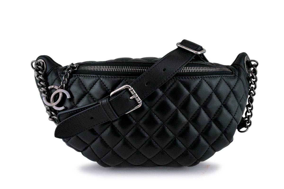 Chanel Black Lambskin Banane Fanny Pack Waist Bag RHW pristine Boutique Patina