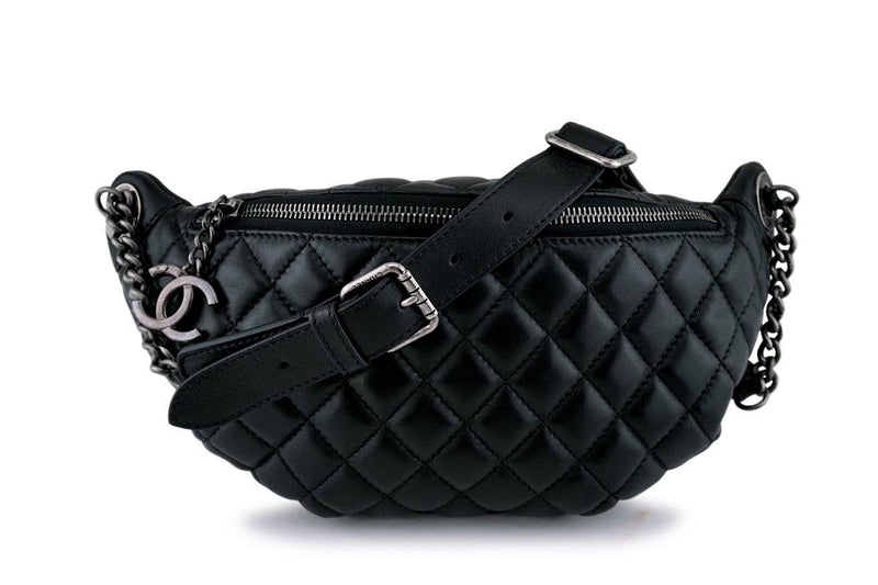 Chanel Black Lambskin Banane Fanny Pack Waist Bag RHW (pristine