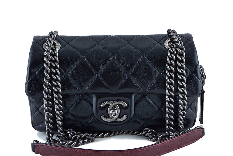 Chanel Easy Classic Mini Flap, Black Glazed Calfskin Crossbody Bag