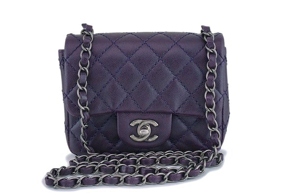 Chanel Purple Caviar Square Mini Classic Flap Bag RHW - Boutique Patina