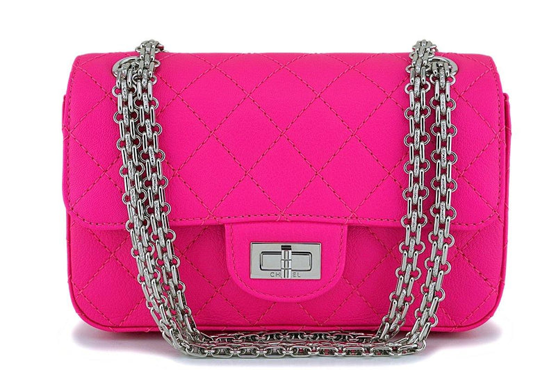NIB 19K Chanel Fuchsia Neon Pink Goatskin 2.55 Reissue Mini Flap