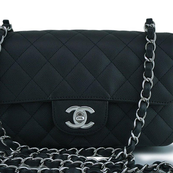 Chanel Grey Quilted Caviar Rectangle Mini Flap Bag SHW