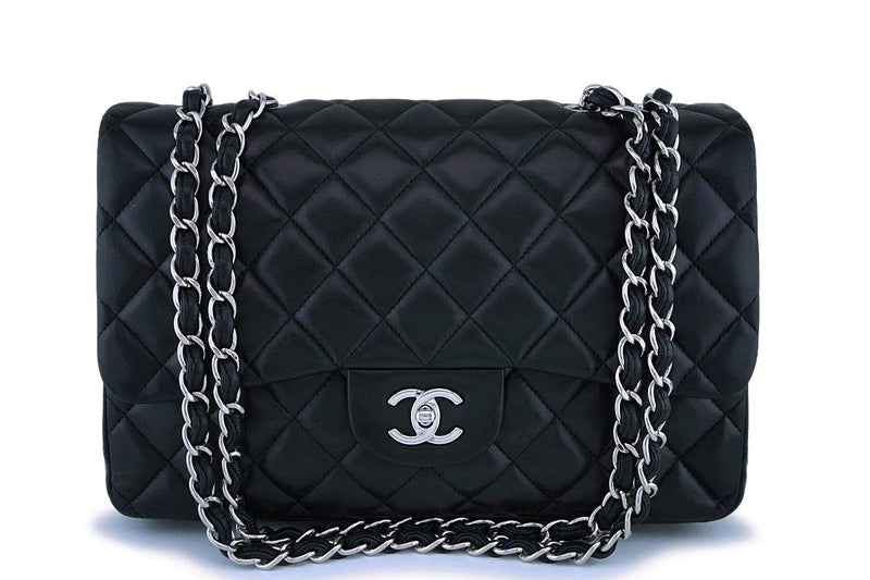Chanel Black Lambskin Jumbo Classic Flap Bag SHW - Boutique Patina