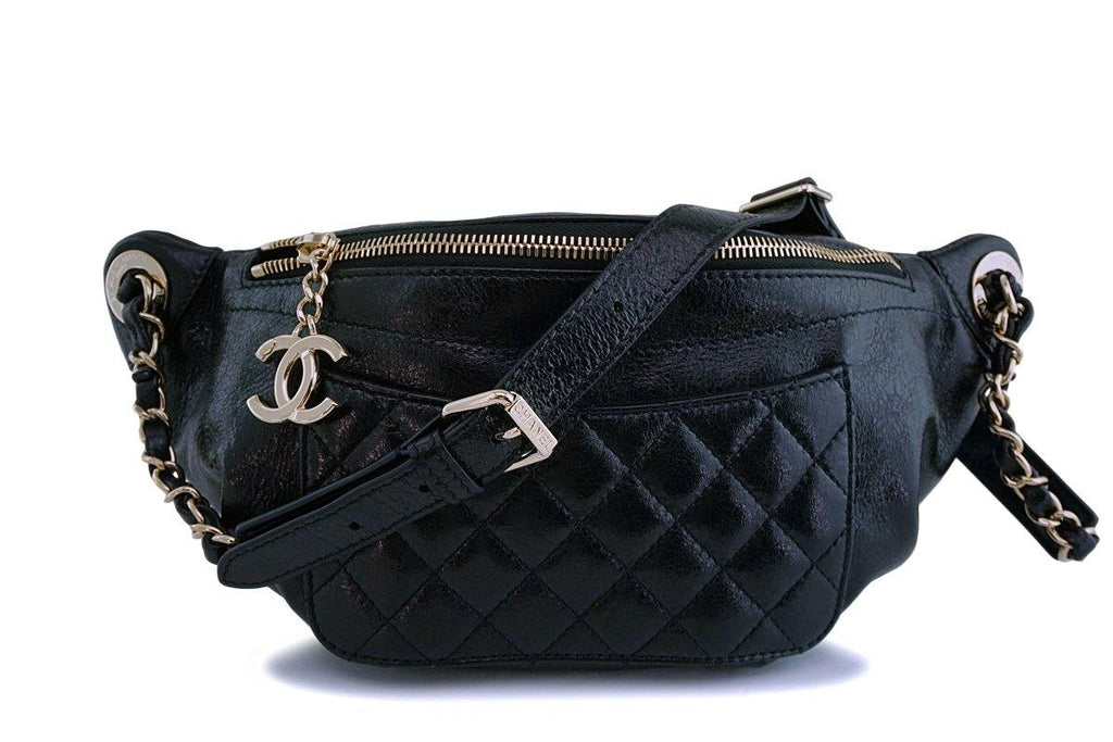 Chanel Black Glazed Calfskin Pocket Banane Fanny Pack Belt