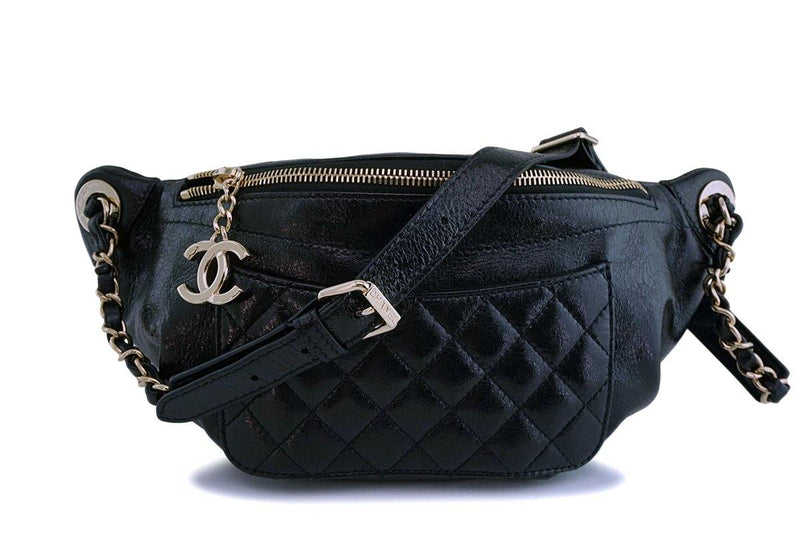 Chanel Black Glazed Calfskin "Pocket" Banane Fanny Pack Belt Waist Bag GHW - Boutique Patina