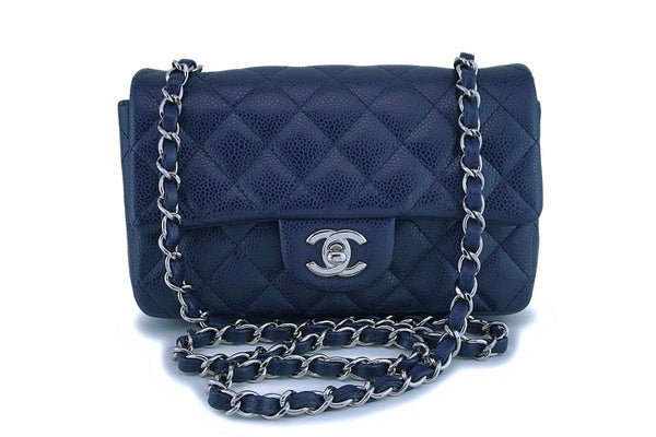Chanel Navy Blue Caviar Rectangular Mini Classic Flap Bag SHW - Boutique Patina