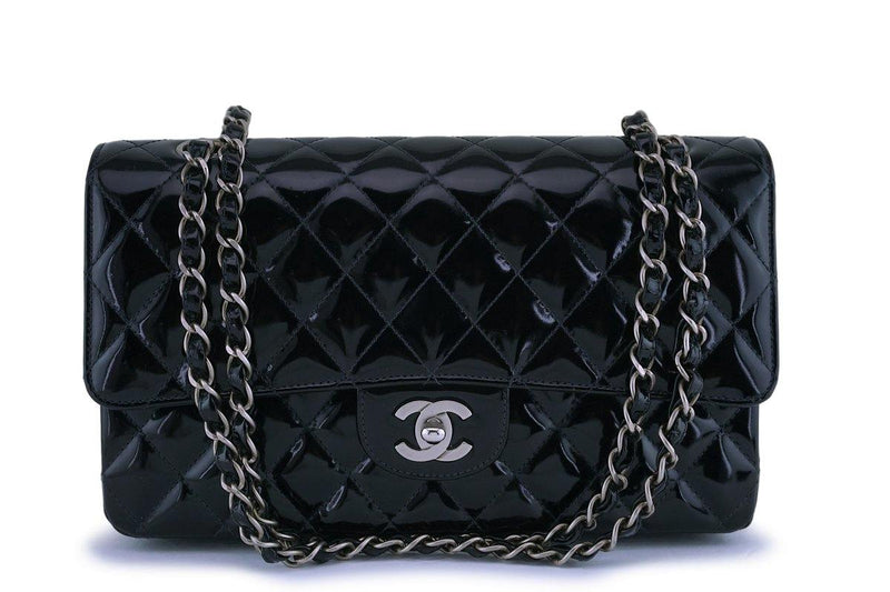 Chanel Neutrals Quilted Patent Leather Clutch w/Chain