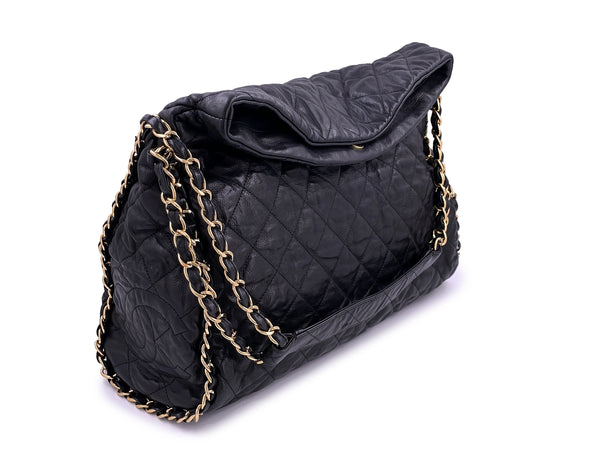 Chanel Black Aged Calfskin Chain Around XL Hobo Tote Bag - Boutique Patina