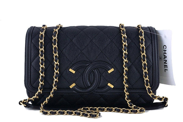 NWT 16S Chanel Black Limited Caviar Filigree Logo Flap Crossbody Bag - Boutique Patina