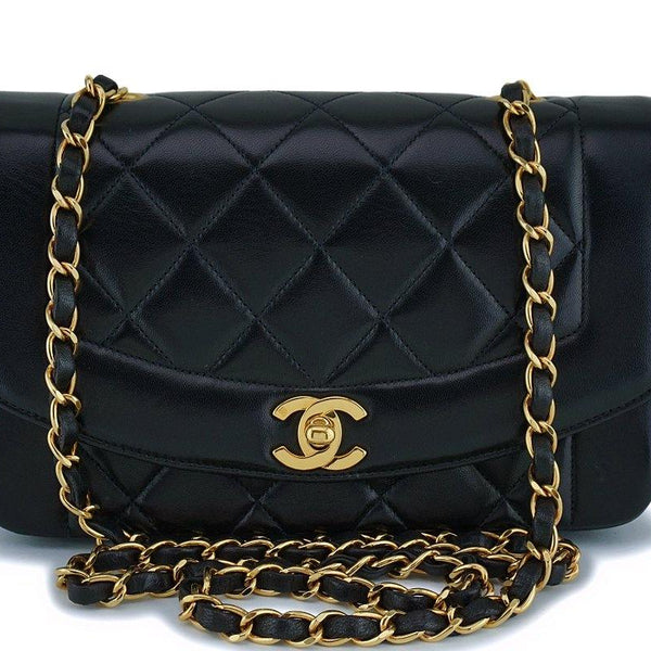 Chanel Vintage Black Lambskin Small Classic Diana Flap Bag 24k