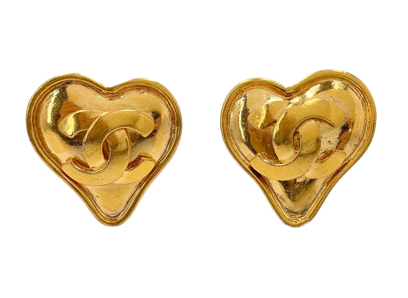 Chanel Vintage 95P Solid Heart CC Logo Stud Earrings (Larger) - Boutique Patina