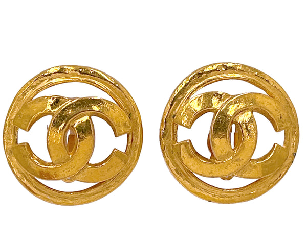 Chanel Vintage 94P Signature Circle CC Giant Gold Stud Earrings Large - Boutique Patina