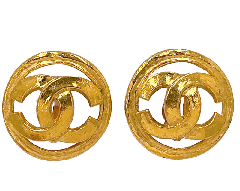 Chanel Vintage 94P Signature Circle CC Giant Gold Stud Earrings