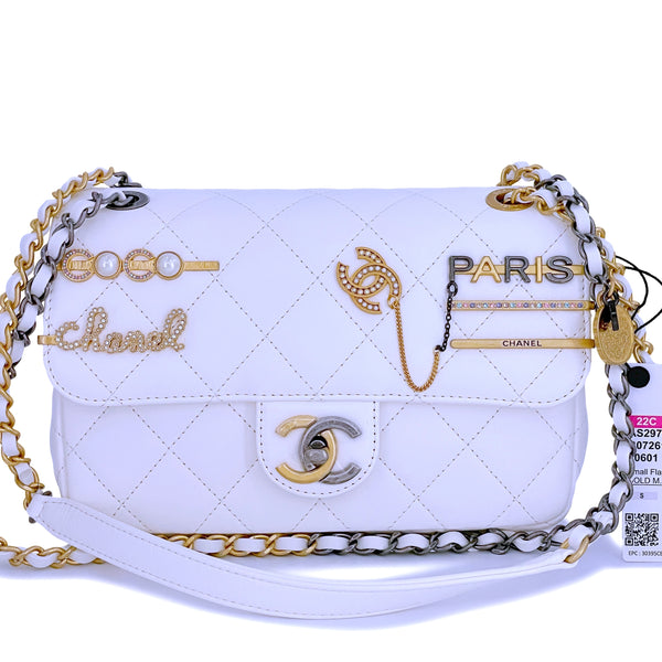 22C Chanel Limited White Charms Small Mini Cruise Flap Bag
