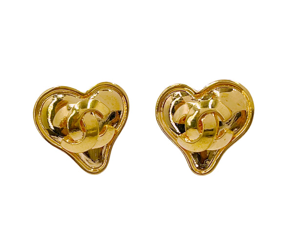 Chanel Vintage 95P Solid Heart CC Logo Stud Earrings - Boutique Patina