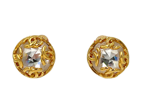 Chanel Vintage 95A Crystal Large Stud Logo Earrings - Boutique Patina