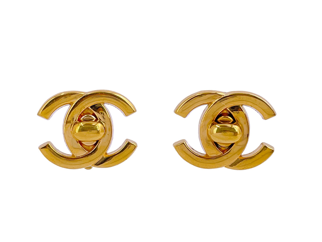 Chanel Vintage 96A Silver Classic Turnlock Stud Earrings