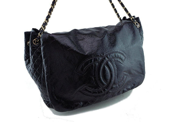 Chanel Black 18in. XXL Patent Rock & Chain Flap Bag - Boutique Patina