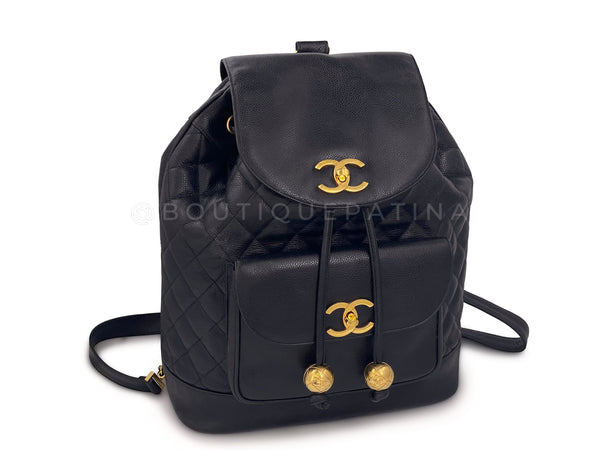 Chanel 1993 Vintage Black Caviar Large Quilted Backpack Bag 24k GHW