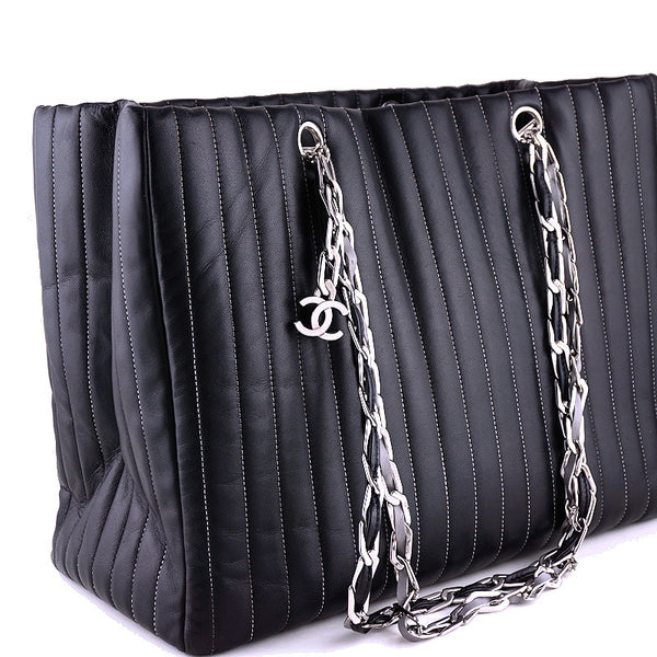 Chanel Black Lambskin Tote, Mademoiselle Vertical Stitch Shopper Bag –  Boutique Patina