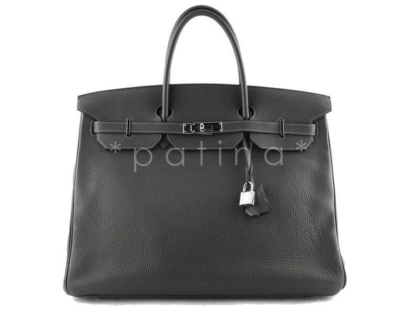Hermes Graphite 40cm Charcoal Gray Clemence Leather Birkin Bag - Boutique Patina
